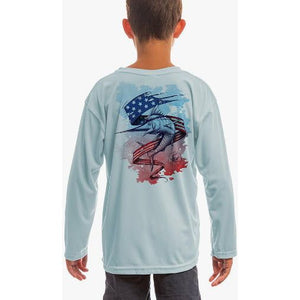 SAND.SALT.SURF.SUN Marlin Flag Youth UPF 50+ UV Sun Protection Performance Long Sleeve T-Shirt