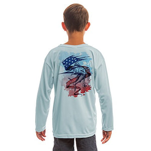 SAND.SALT.SURF.SUN Marlin Flag Youth UPF 50+ UV Sun Protection Performance Long Sleeve T-Shirt