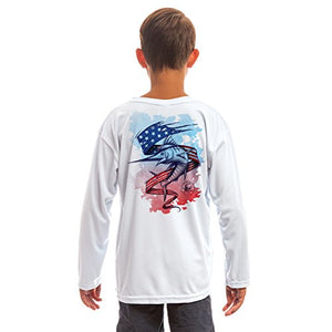 SAND.SALT.SURF.SUN Marlin Flag Youth UPF 50+ UV Sun Protection Performance Long Sleeve T-Shirt