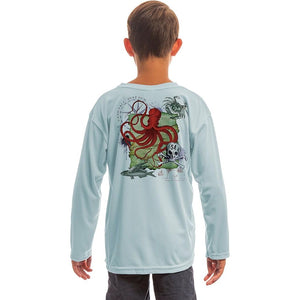 SAND.SALT.SURF.SUN Octopus Collage Youth UPF 50+ UV Sun Protection Performance Long Sleeve T-Shirt