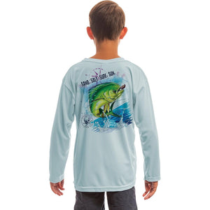 SAND.SALT.SURF.SUN Saltwater Fish Dorado Youth UPF 50+ UV Sun Protection Performance Long Sleeve T-Shirt