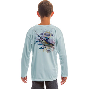 SAND.SALT.SURF.SUN Blue Marlin Youth UPF 50+ UV Sun Protection Performance Long Sleeve T-Shirt