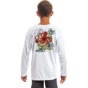 SAND.SALT.SURF.SUN Octopus Collage Youth UPF 50+ UV Sun Protection Performance Long Sleeve T-Shirt