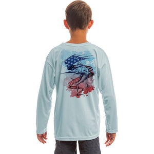 SAND.SALT.SURF.SUN Marlin Flag Youth UPF 50+ UV Sun Protection Performance Long Sleeve T-Shirt