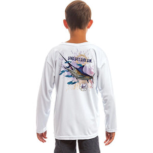 SAND.SALT.SURF.SUN Blue Marlin Youth UPF 50+ UV Sun Protection Performance Long Sleeve T-Shirt