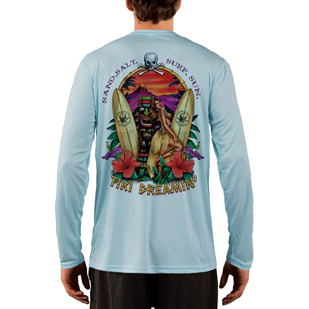 SAND.SALT.SURF.SUN. Tiki Men's UPF 50+ UV Sun Protection Performance Long Sleeve T-Shirt Medium / Arctic Blue