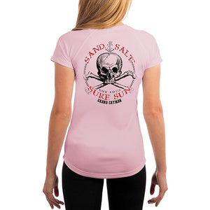 SAND.SALT.SURF.SUN. Grand Cayman Islands Skull Women's UPF 50+ UV Sun Protection Performance Short Sleeve T-Shirt