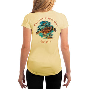 SAND.SALT.SURF.SUN. Sea Turtle Women's UPF 50+ UV Sun Protection Performance Short Sleeve T-Shirt