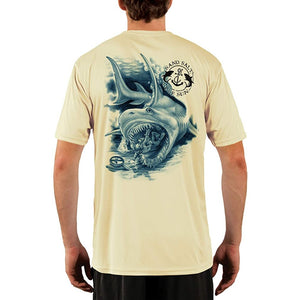 SAND.SALT.SURF.SUN. Shark Diver Attack Men's UPF 50+ UV Sun Protection Performance Short Sleeve T-Shirt