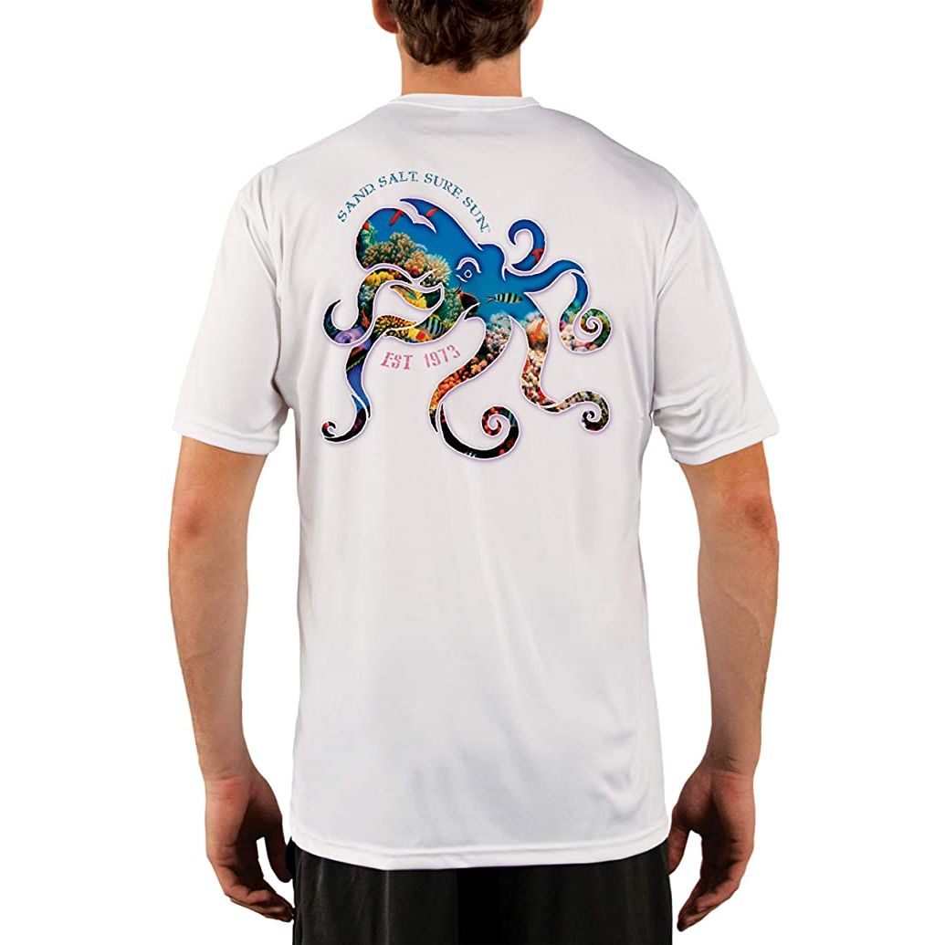 SAND.SALT.SURF.SUN. Coral Octopus Men's UPF 50+ UV Sun Protection Performance Short Sleeve T-Shirt XX-Large / White