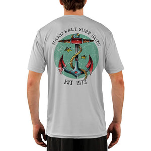 SAND.SALT.SURF.SUN. Traditional Tattoo Anchor Men's UPF 50+ UV Sun Protection Performance Short Sleeve T-Shirt