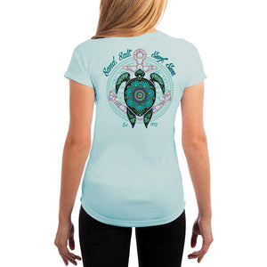 SAND.SALT.SURF.SUN. Mandala Turtle Women's UPF 50+ UV Sun Protection Performance Short Sleeve T-Shirt