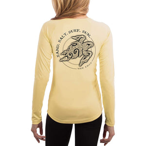 SAND.SALT.SURF.SUN. Polynesian Sea Turtle Women's UPF 50+ UV Sun Protection Performance Long Sleeve T-Shirt
