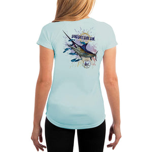 SAND.SALT.SURF.SUN. Blue Marlin Women's UPF 50+ UV Sun Protection Performance Short Sleeve T-Shirt