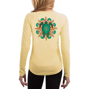 SAND.SALT.SURF.SUN. Turtle Shells Women's UPF 50+ UV Sun Protection Performance Long Sleeve T-Shirt