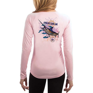 SAND.SALT.SURF.SUN. Blue Marlin Women's UPF 50+ UV Sun Protection Performance Long Sleeve T-Shirt