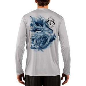 SAND.SALT.SURF.SUN. Shark Diver Attack Men's UPF 50+ UV Sun Protection Performance Long Sleeve T-Shirt