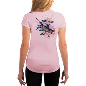 SAND.SALT.SURF.SUN. Blue Marlin Women's UPF 50+ UV Sun Protection Performance Short Sleeve T-Shirt