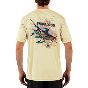 SAND.SALT.SURF.SUN. Blue Marlin Men's UPF 50+ UV Sun Protection Performance Short Sleeve T-Shirt