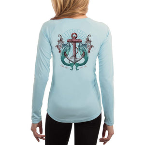 SAND.SALT.SURF.SUN. Sailing Vintage Mermaid Ladies Women's UPF 50+ UV Sun Protection Performance Long Sleeve T-Shirt