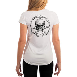 SAND.SALT.SURF.SUN. Black Skull Women's UPF 50+ UV Sun Protection Performance Short Sleeve T-Shirt