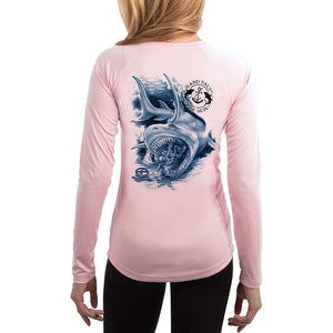 SAND.SALT.SURF.SUN. Shark Diver Attack Women's UPF 50+ UV Sun Protection Performance Long Sleeve T-Shirt