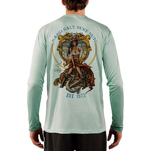 SAND.SALT.SURF.SUN. Pirate Girl Anchor Men's UPF 50+ UV Sun Protection Performance Long Sleeve T-Shirt