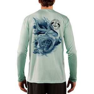 SAND.SALT.SURF.SUN. Shark Diver Attack Men's UPF 50+ UV Sun Protection Performance Long Sleeve T-Shirt