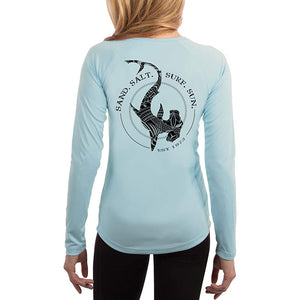 SAND.SALT.SURF.SUN. Polynesian Hammerhead Tribal Women's UPF 50+ UV Sun Protection Performance Long Sleeve T-Shirt