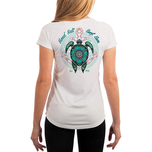 SAND.SALT.SURF.SUN. Mandala Turtle Women's UPF 50+ UV Sun Protection Performance Short Sleeve T-Shirt