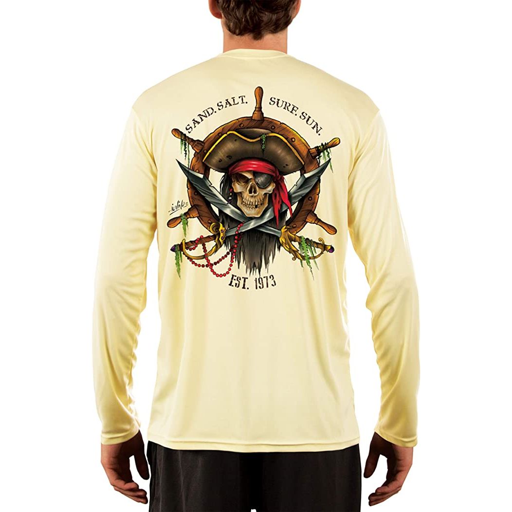 SAND.SALT.SURF.SUN. Captain Pirate Men's UPF 50+ UV Sun Protection Performance Long Sleeve T-Shirt Medium / Pale Yellow