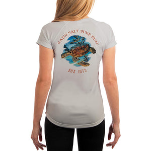 SAND.SALT.SURF.SUN. Sea Turtle Women's UPF 50+ UV Sun Protection Performance Short Sleeve T-Shirt