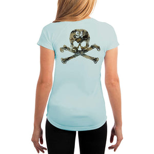 SAND.SALT.SURF.SUN. Skull Women's UPF 50+ UV Sun Protection Performance Short Sleeve T-Shirt