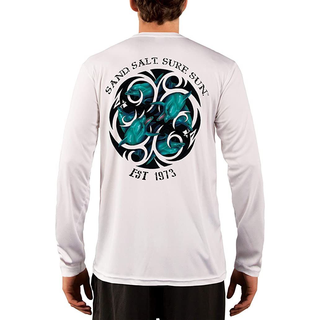 SAND.SALT.SURF.SUN. Dolphin Tribal Men's UPF 50+ UV Sun Protection Performance Long Sleeve T-Shirt Small / White