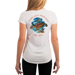 SAND.SALT.SURF.SUN. Sea Turtle Women's UPF 50+ UV Sun Protection Performance Short Sleeve T-Shirt