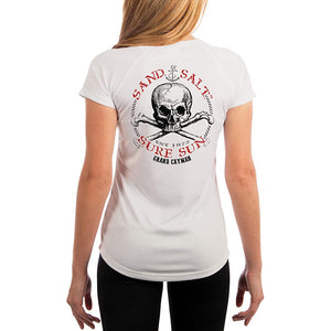SAND.SALT.SURF.SUN. Grand Cayman Islands Skull Women's UPF 50+ UV Sun Protection Performance Short Sleeve T-Shirt