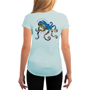 SAND.SALT.SURF.SUN. Coral Octopus Women's UPF 50+ UV Sun Protection Performance Short Sleeve T-Shirt