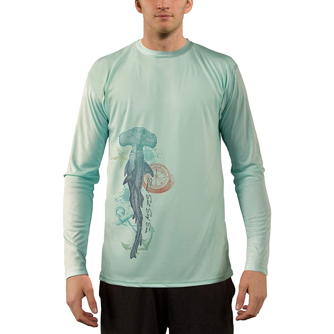 SAND.SALT.SURF.SUN. Vintage Shark Men's UPF 50+ UV Sun Protection Performance Long Sleeve T-Shirt X-Large / Seagrass