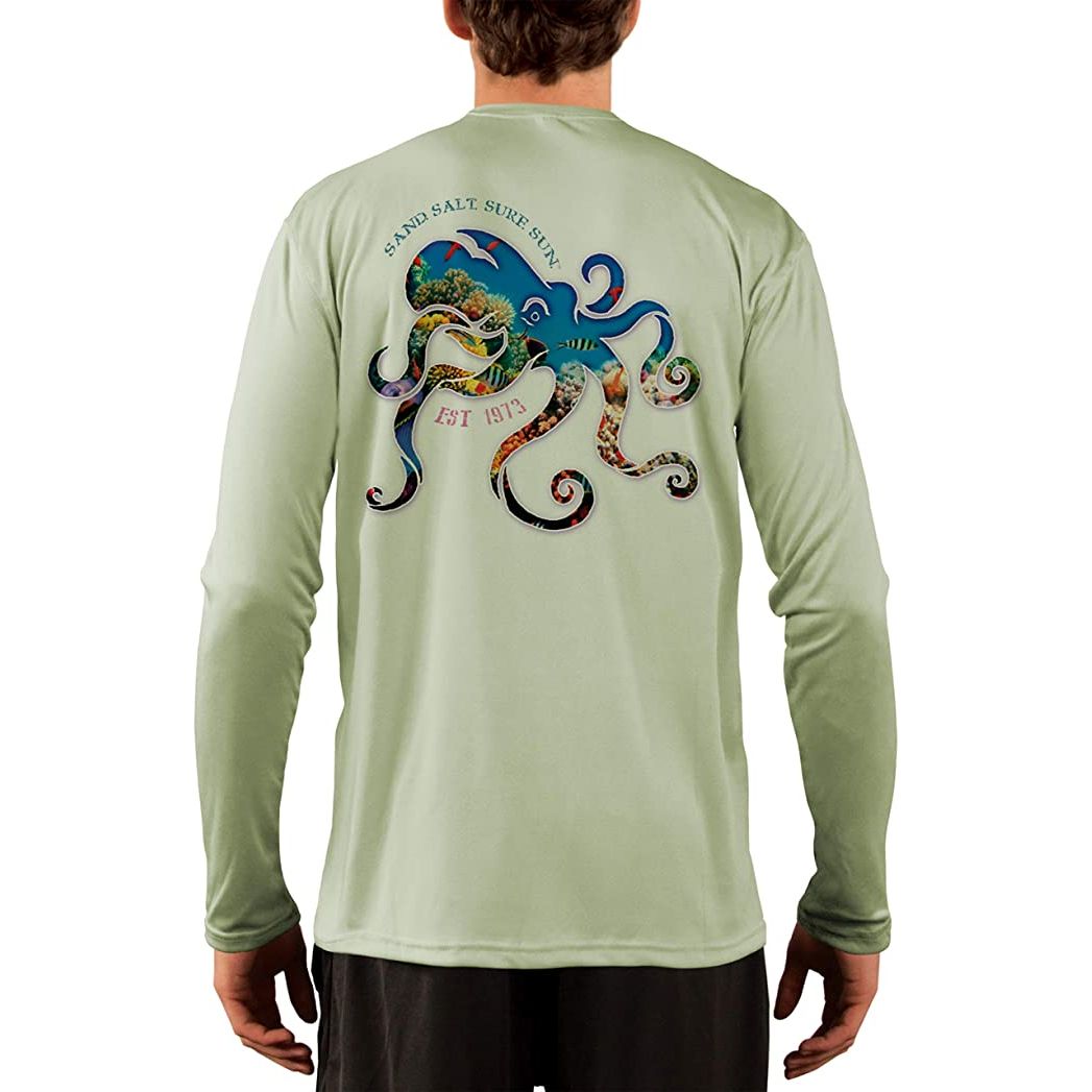 SAND.SALT.SURF.SUN. Coral Octopus Men's UPF 50+ UV Sun Protection Performance Long Sleeve T-Shirt Large / White