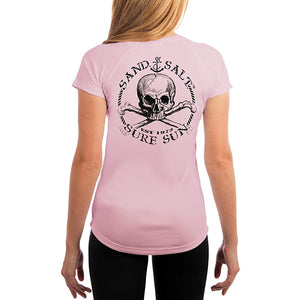 SAND.SALT.SURF.SUN. Black Skull Women's UPF 50+ UV Sun Protection Performance Short Sleeve T-Shirt