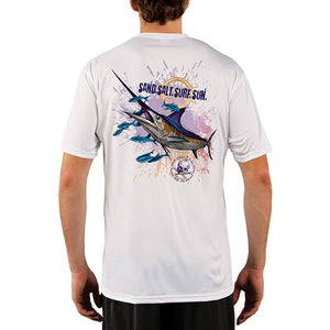 SAND.SALT.SURF.SUN. Blue Marlin Men's UPF 50+ UV Sun Protection Performance Short Sleeve T-Shirt