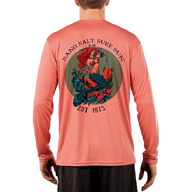 SAND.SALT.SURF.SUN. Redhead Mermaid Men's UPF 50+ UV Sun Protection Performance Long Sleeve T-Shirt Medium / Arctic Blue