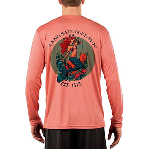 SAND.SALT.SURF.SUN. Redhead Mermaid Men's UPF 50+ UV Sun Protection Performance Long Sleeve T-Shirt
