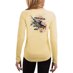 SAND.SALT.SURF.SUN. Blue Marlin Women's UPF 50+ UV Sun Protection Performance Long Sleeve T-Shirt