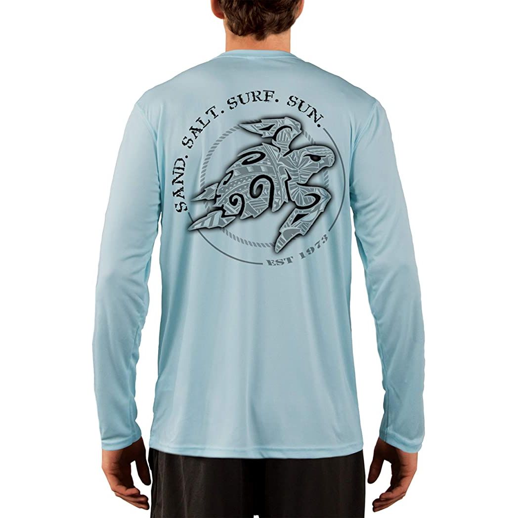 SAND.SALT.SURF.SUN. Polynesian Sea Turtle Men's UPF 50+ UV Sun Protection Performance Long Sleeve T-Shirt XX-Large / Arctic Blue