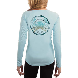 SAND.SALT.SURF.SUN. Vintage Crab Women's UPF 50+ UV Sun Protection Performance Long Sleeve T-Shir