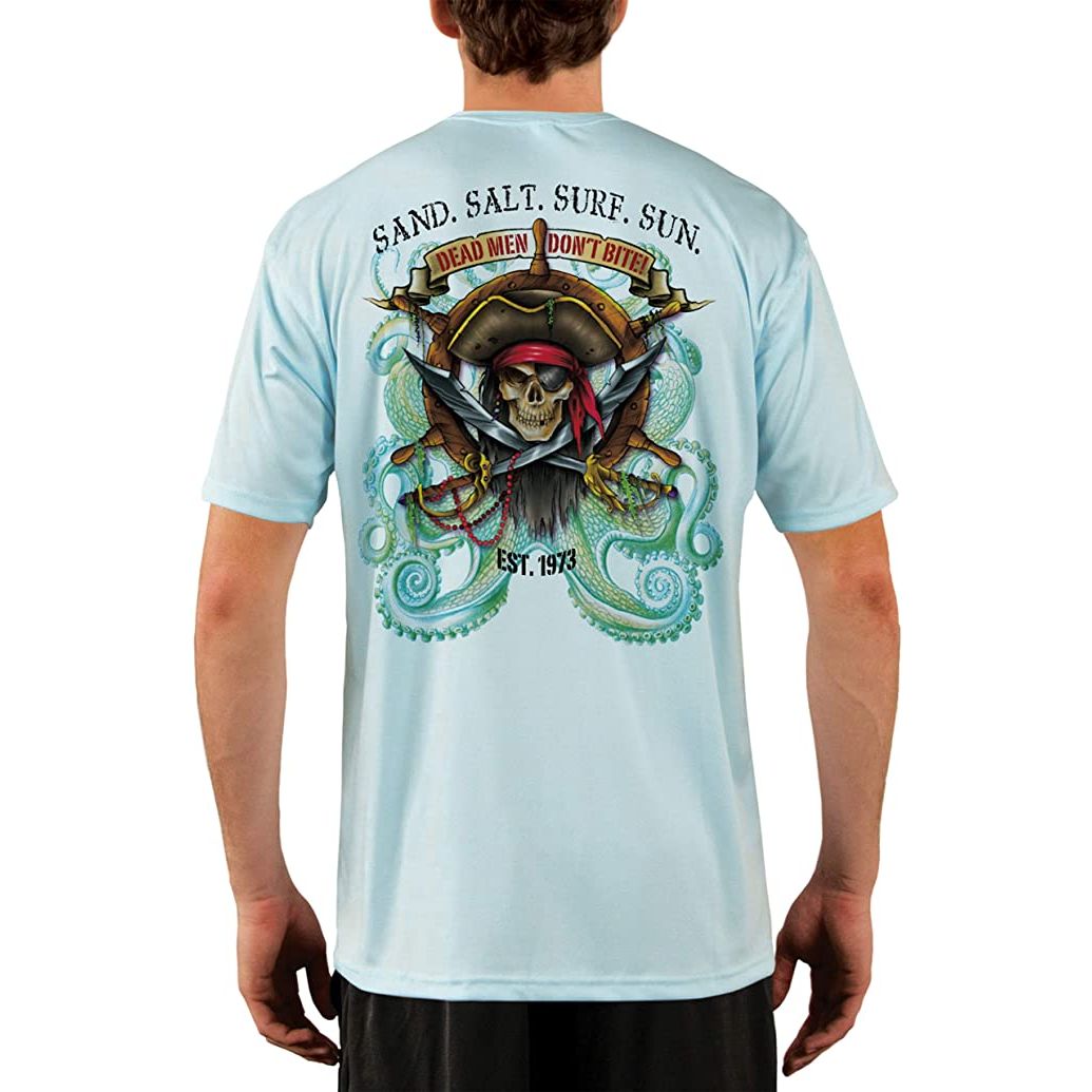 SAND.SALT.SURF.SUN. Pirate Octopus Men's UPF 50+ UV Sun Protection Performance Short Sleeve T-Shirt Medium / Arctic Blue
