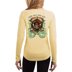 SAND.SALT.SURF.SUN. Pirate Octopus Women's UPF 50+ UV Sun Protection Performance Long Sleeve T-Shirt