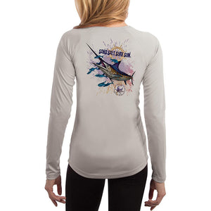 SAND.SALT.SURF.SUN. Blue Marlin Women's UPF 50+ UV Sun Protection Performance Long Sleeve T-Shirt