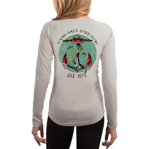 SAND.SALT.SURF.SUN. Traditional Tattoo Anchor Women's UPF 50+ UV Sun Protection Performance Long Sleeve T-Shirt
